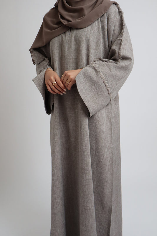 Linen Fringe Abaya | Rock