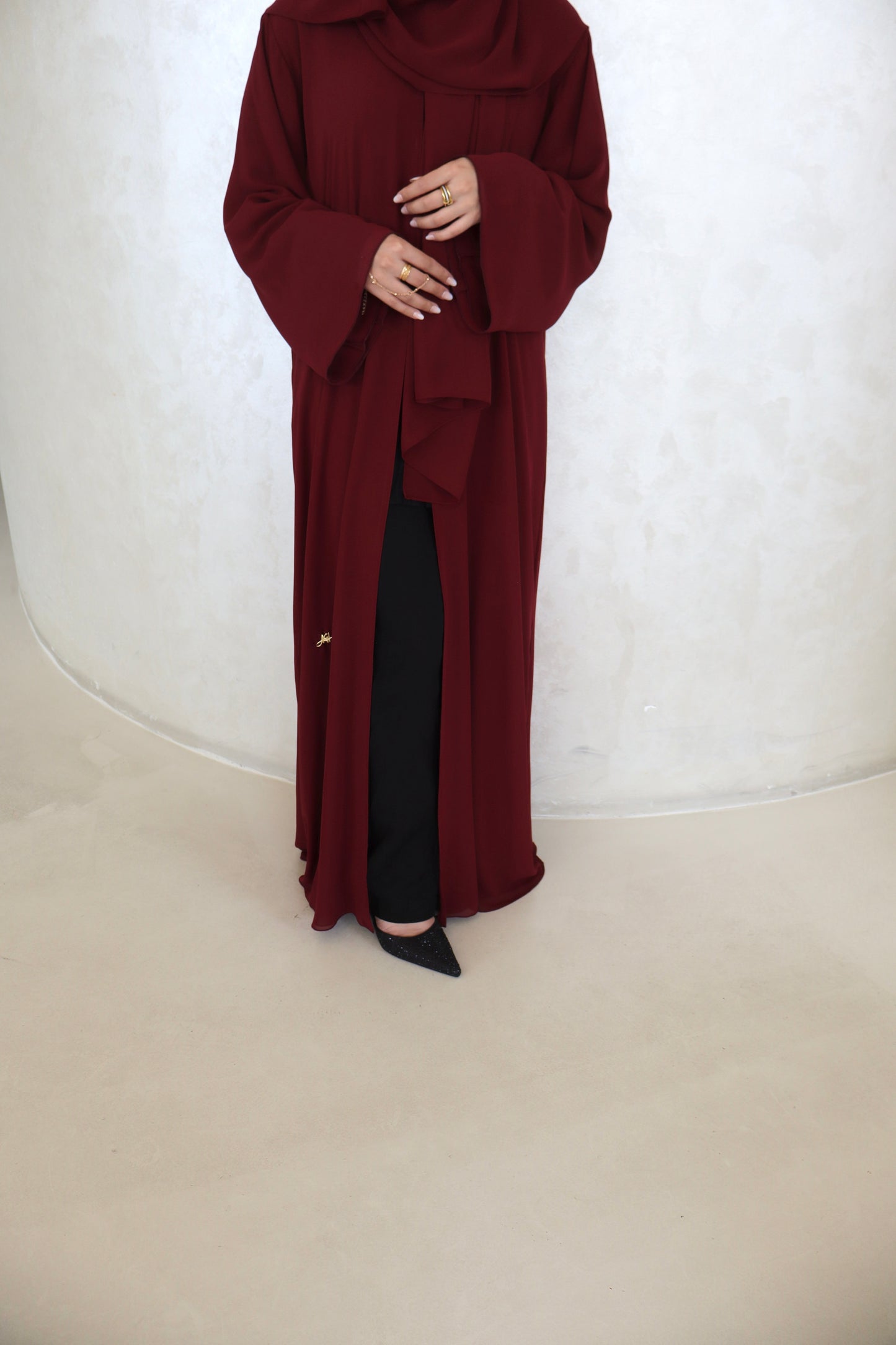Chiffon Layered Abaya | Burgundy