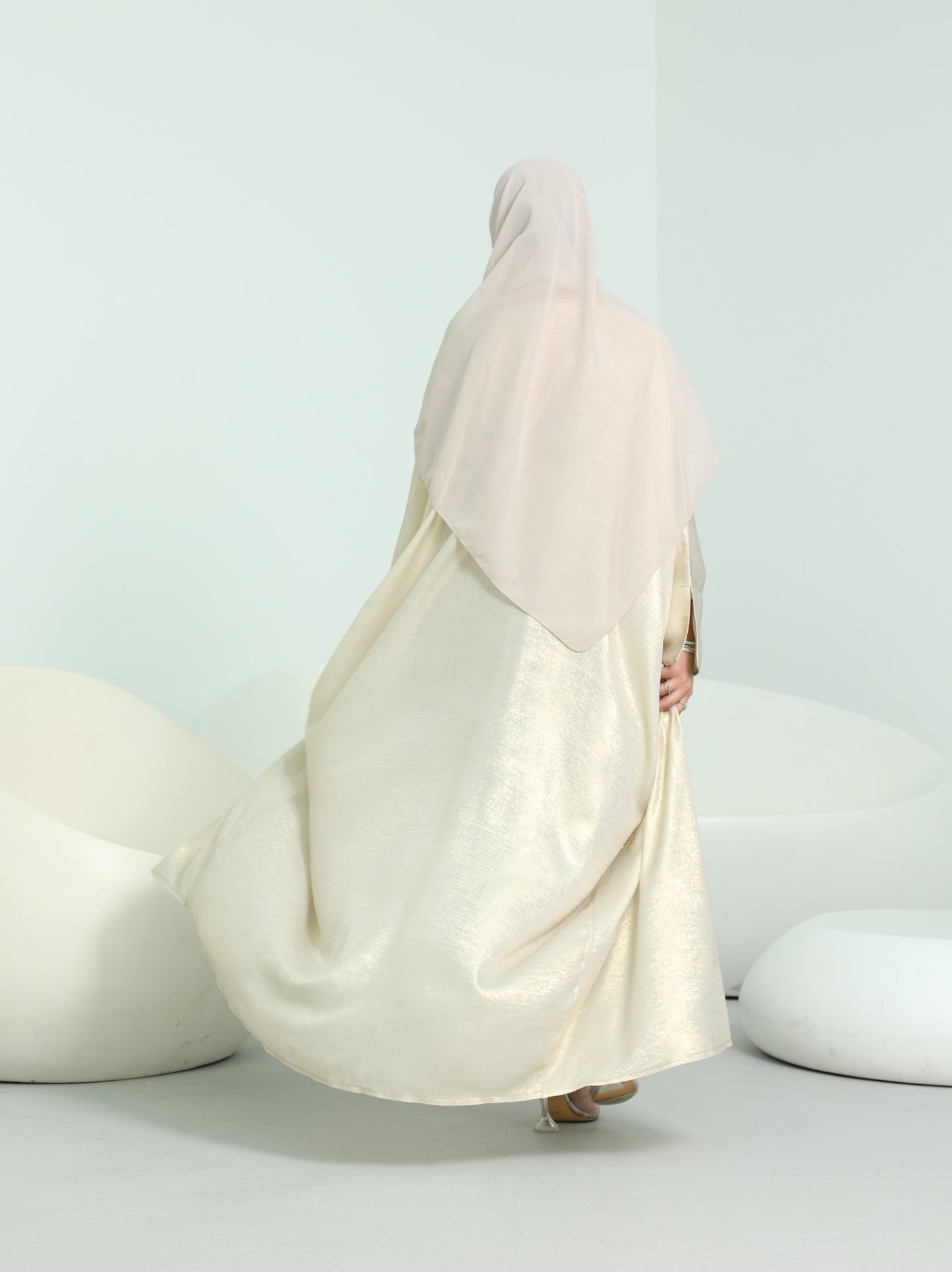 Shimmer Open Abaya | Cream
