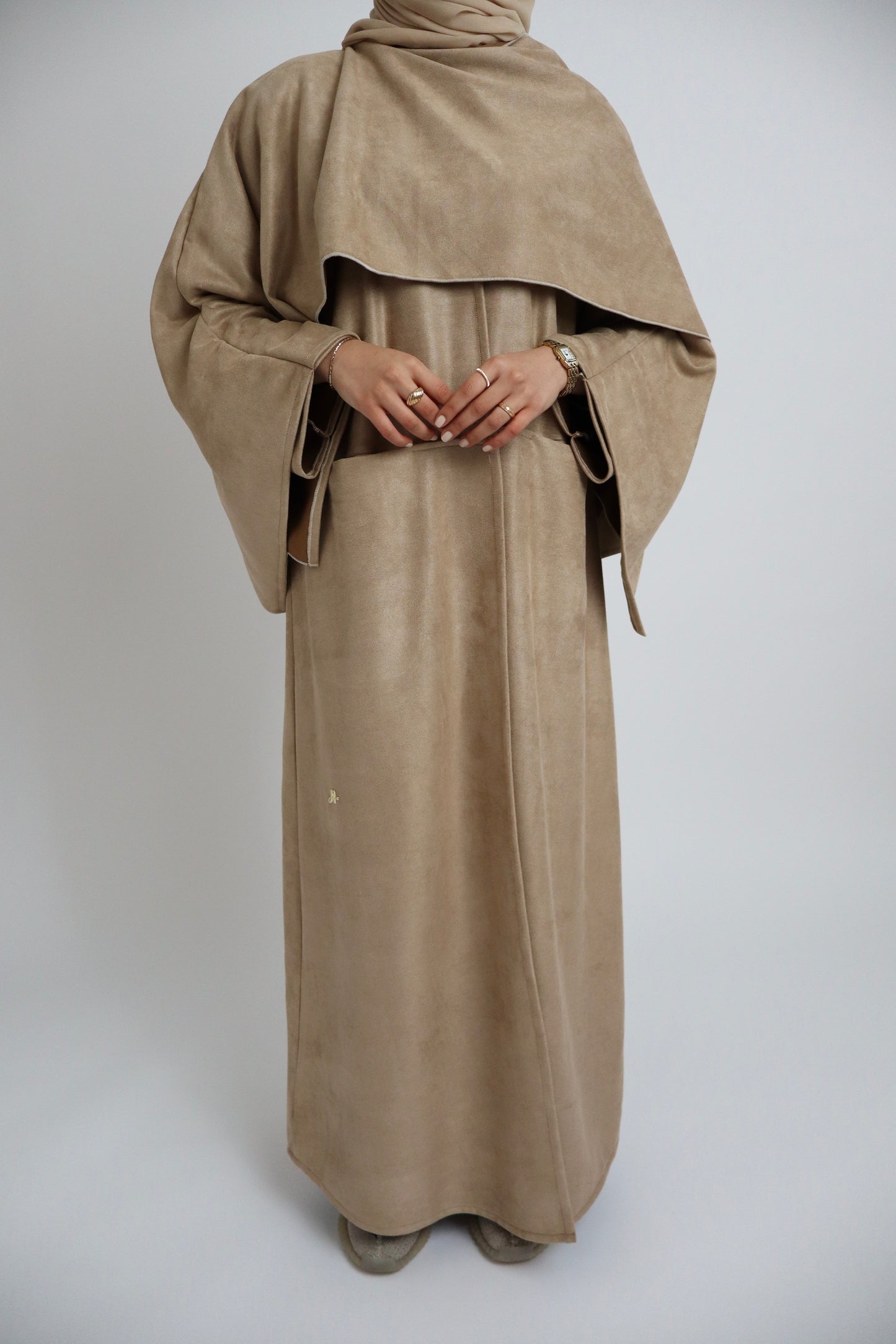 Suede Cape Abaya | Beige