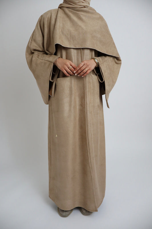 Suede Cape Abaya | Beige