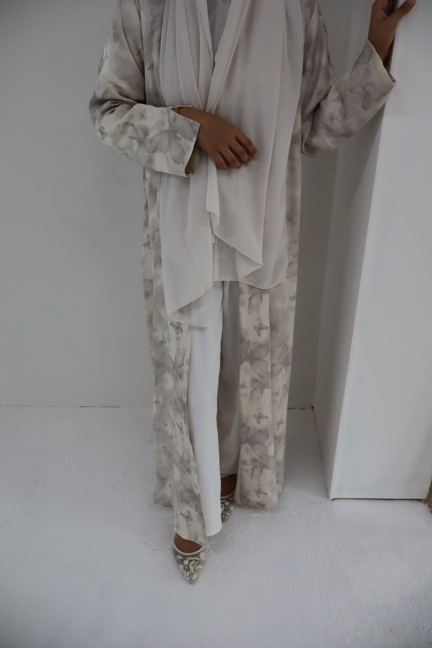 Butterfly Print Abaya | Stone
