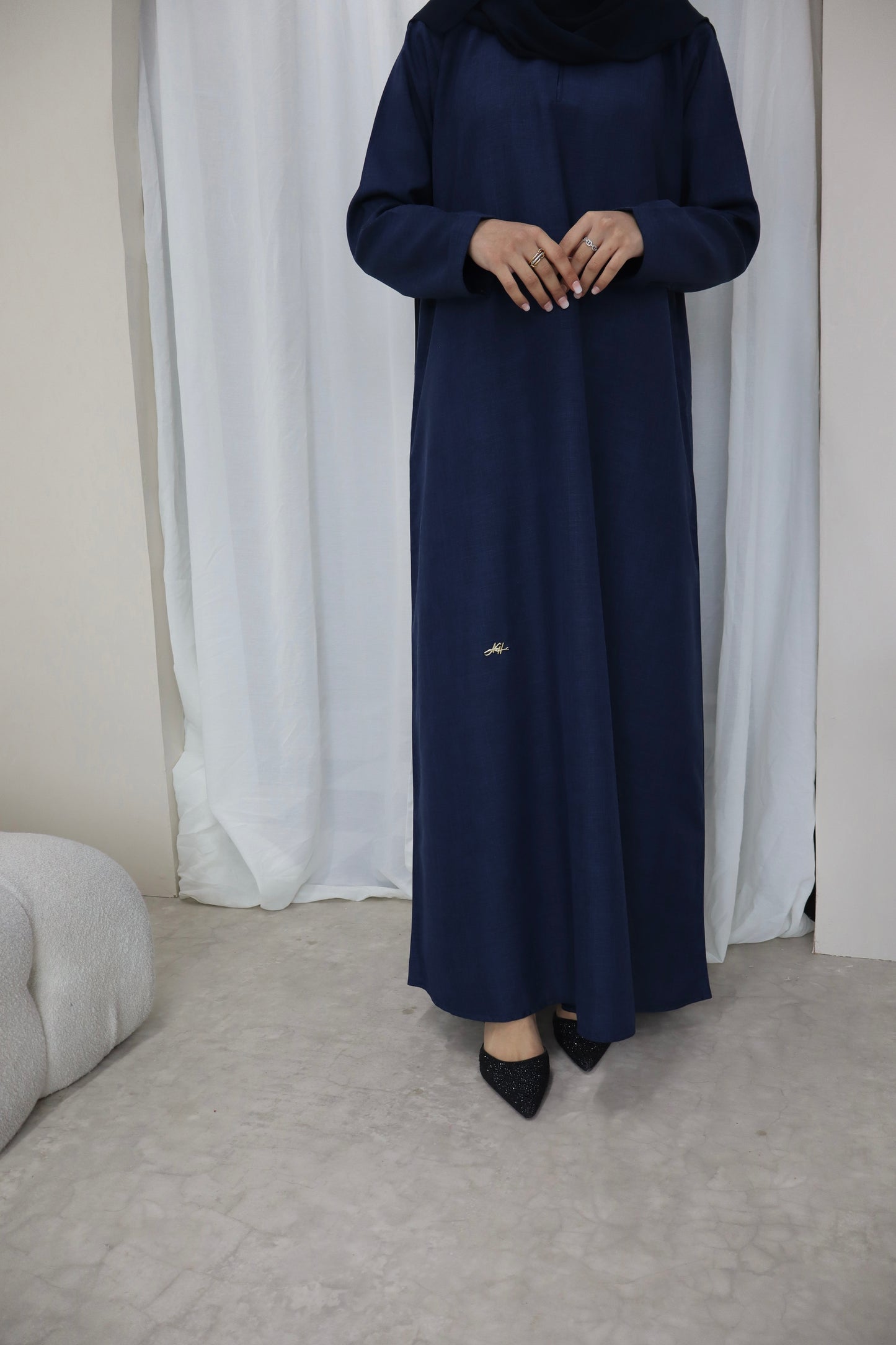 Linen Closed Abaya | Navy Blue
