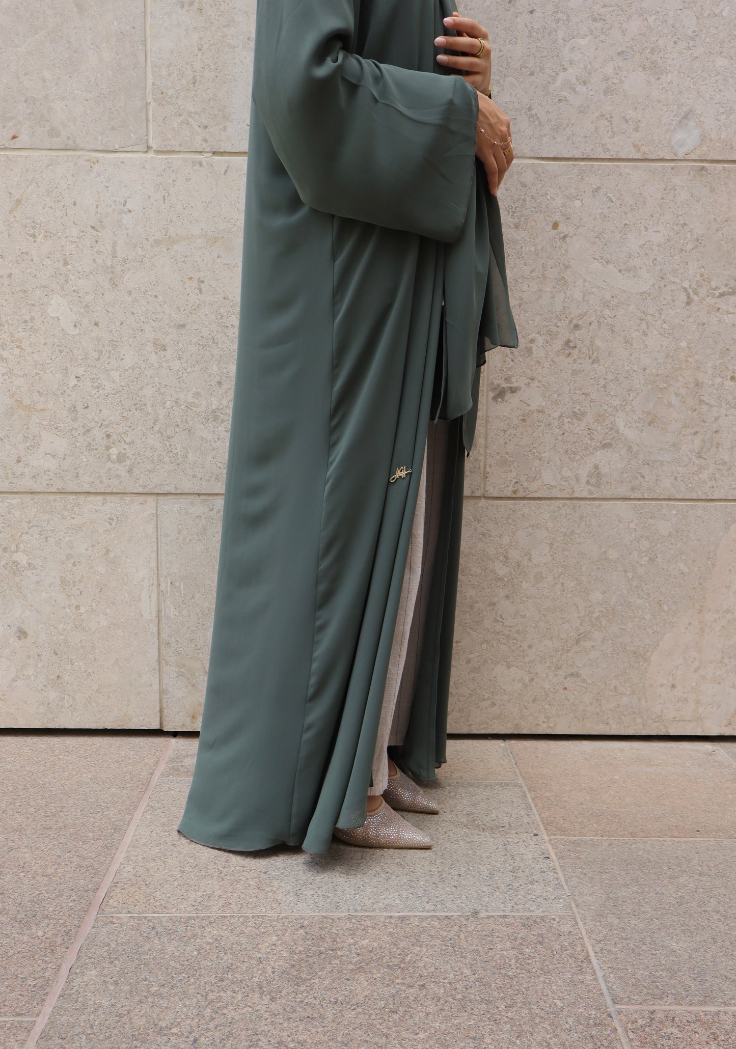 Chiffon Layered Abaya | Deep Sage