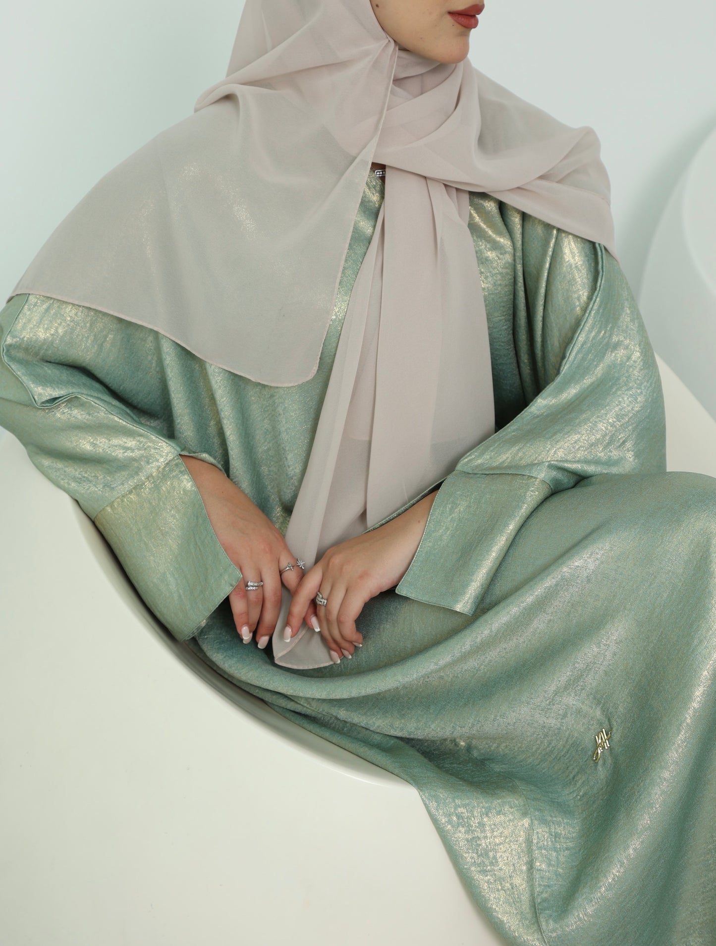 Shimmer Open Abaya | Mint