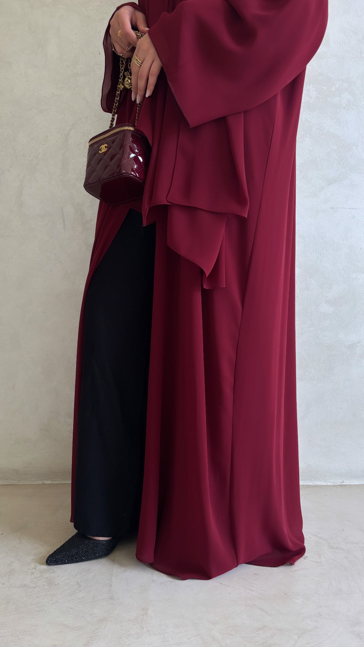 Chiffon Layered Abaya | Burgundy