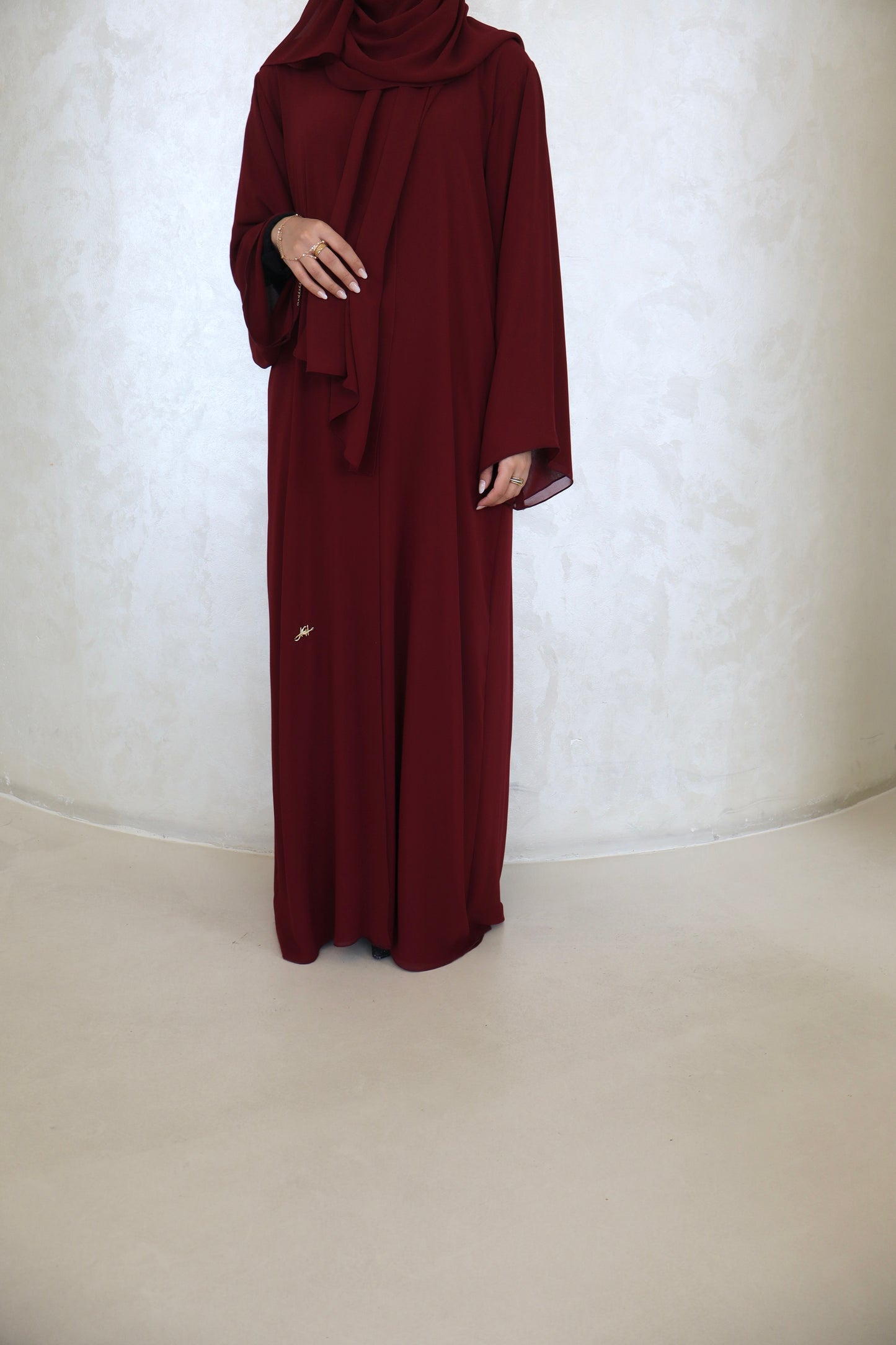 Chiffon Layered Abaya | Burgundy