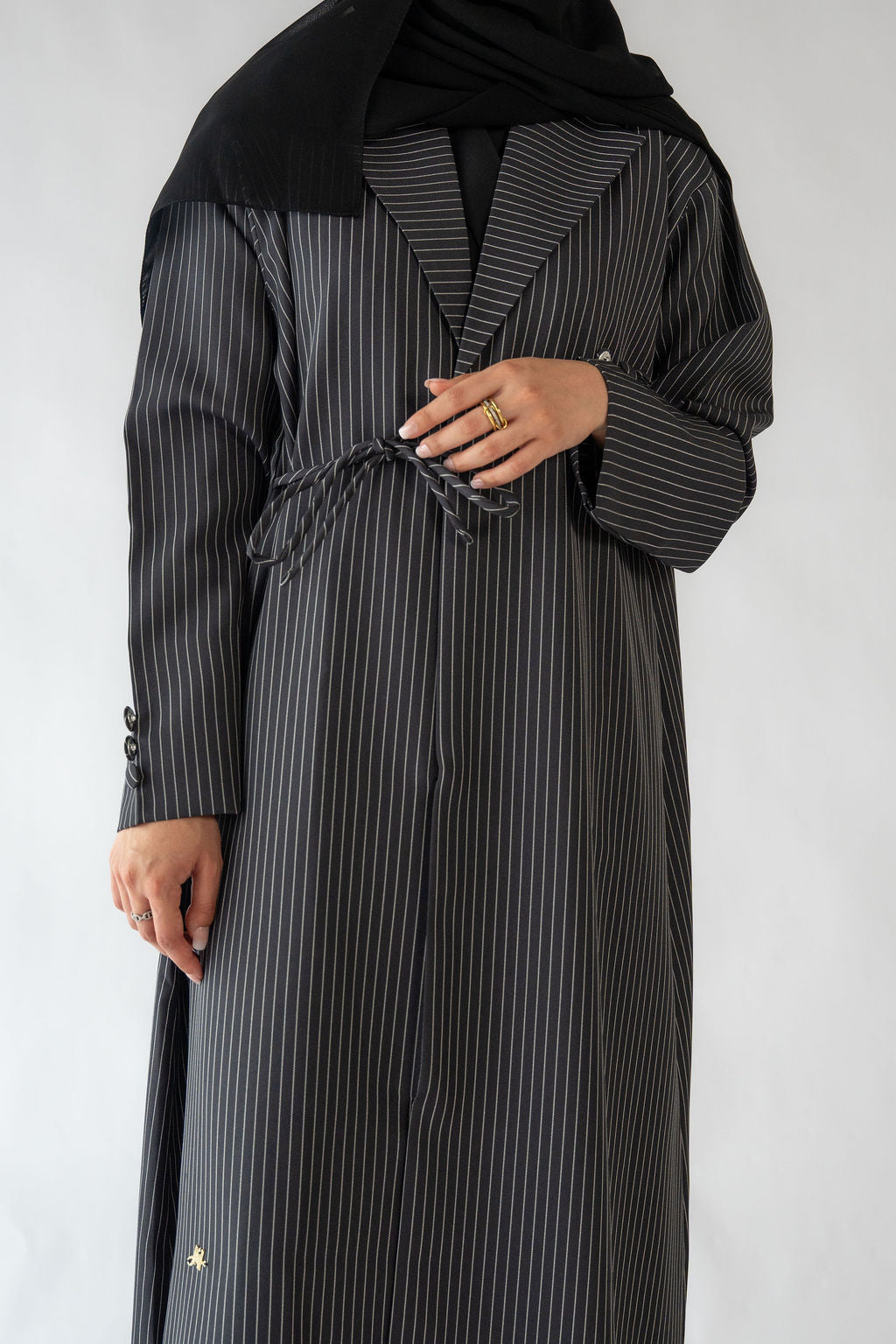 Pinstripe Tie Abaya | Grey