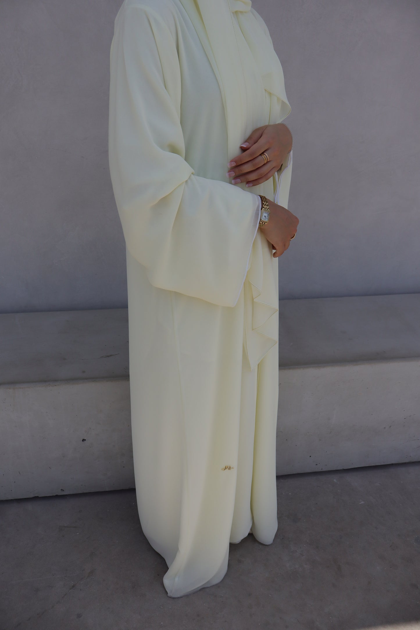Chiffon Layered Abaya | Butter Yellow