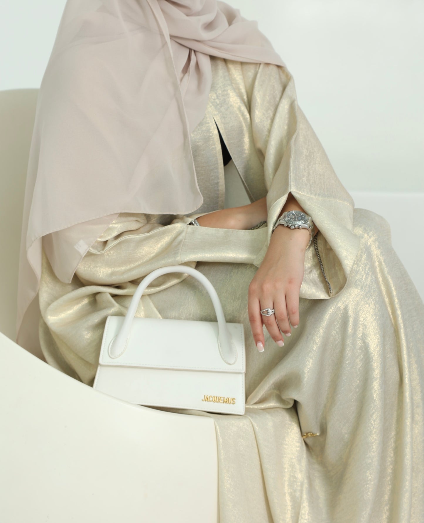Shimmer Open Abaya | Cream