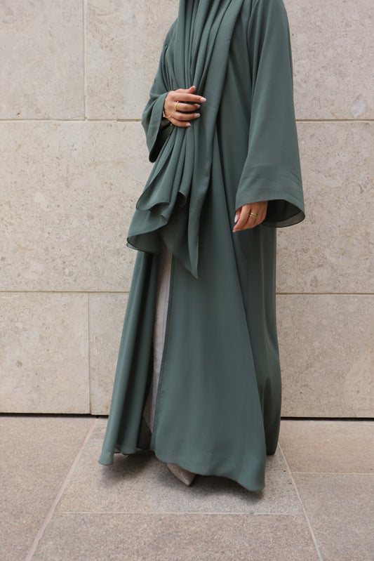 Chiffon Layered Abaya | Deep Sage