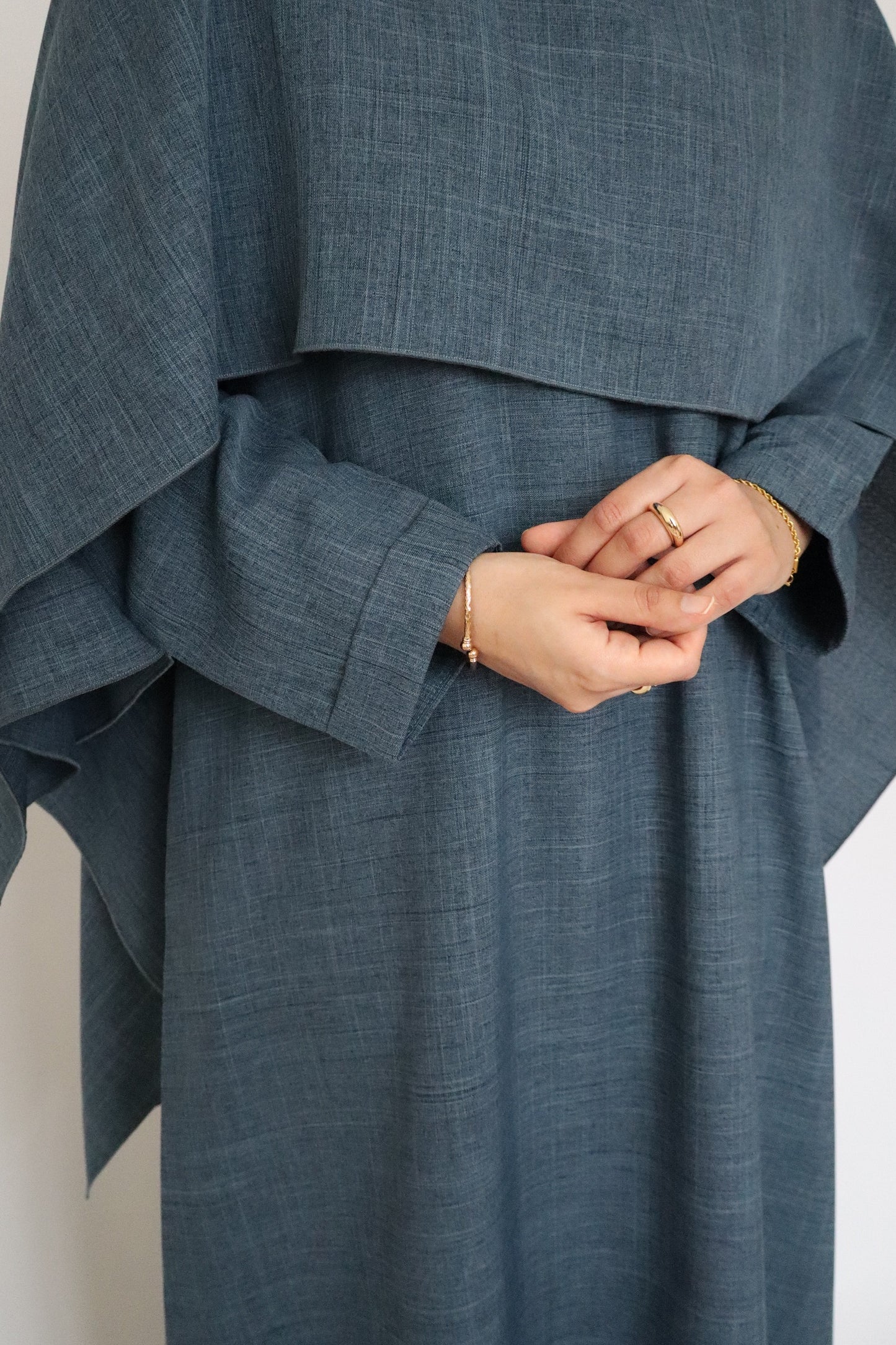Linen Scarf Abaya | Denim Blue