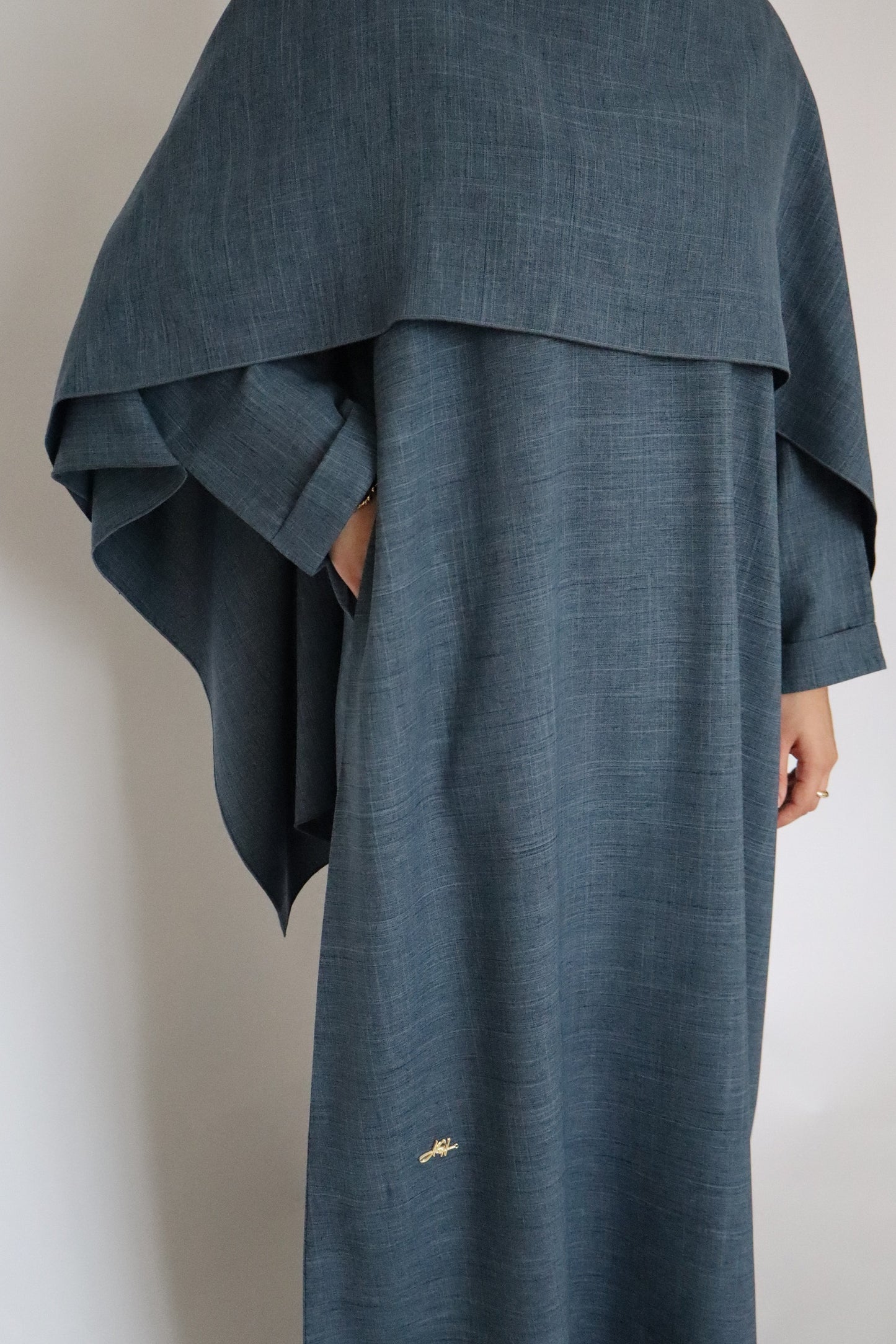 Linen Scarf Abaya | Denim Blue