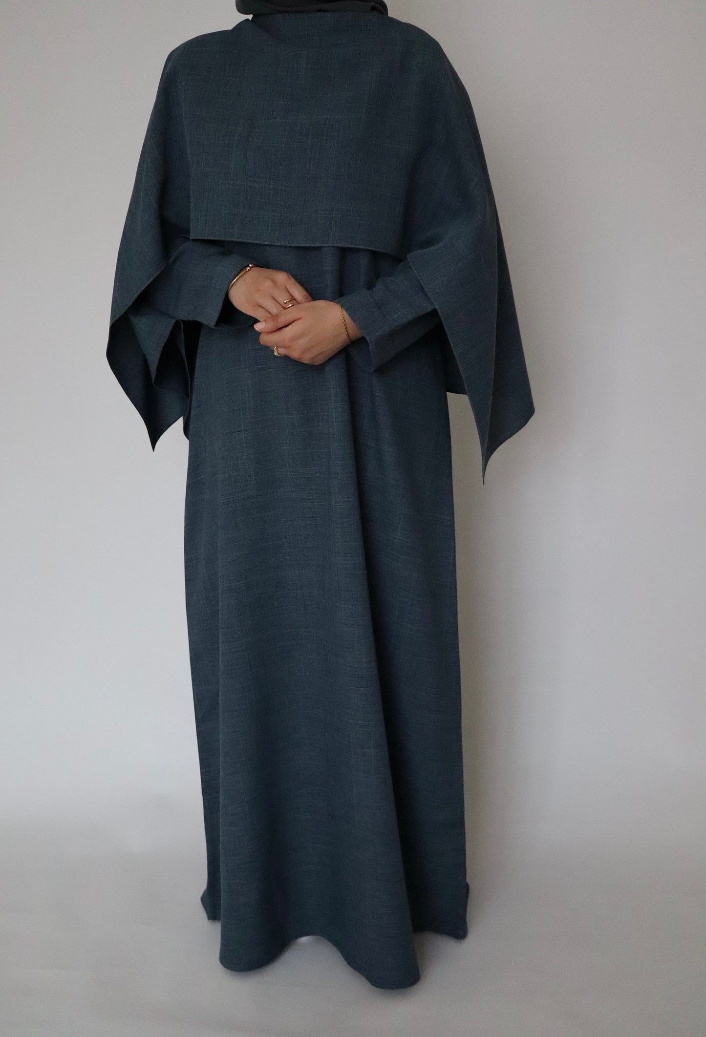 Linen Scarf Abaya | Denim Blue