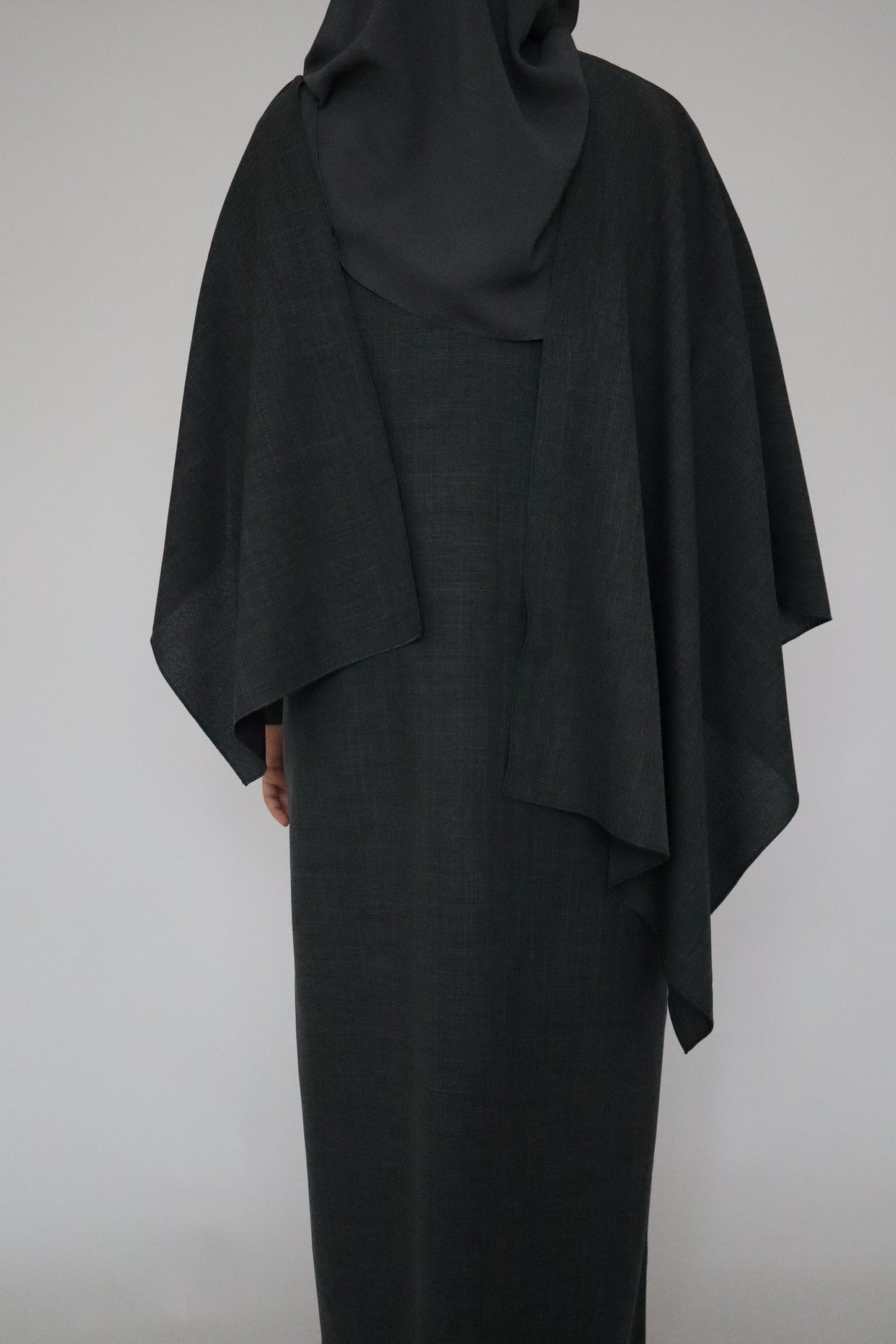 Linen Scarf Abaya | Charcoal