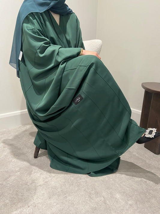 Batwing Seam Open Abaya | Emerald Green