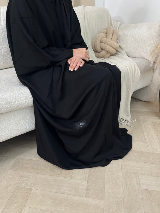 Batwing Seam Open Abaya | Black