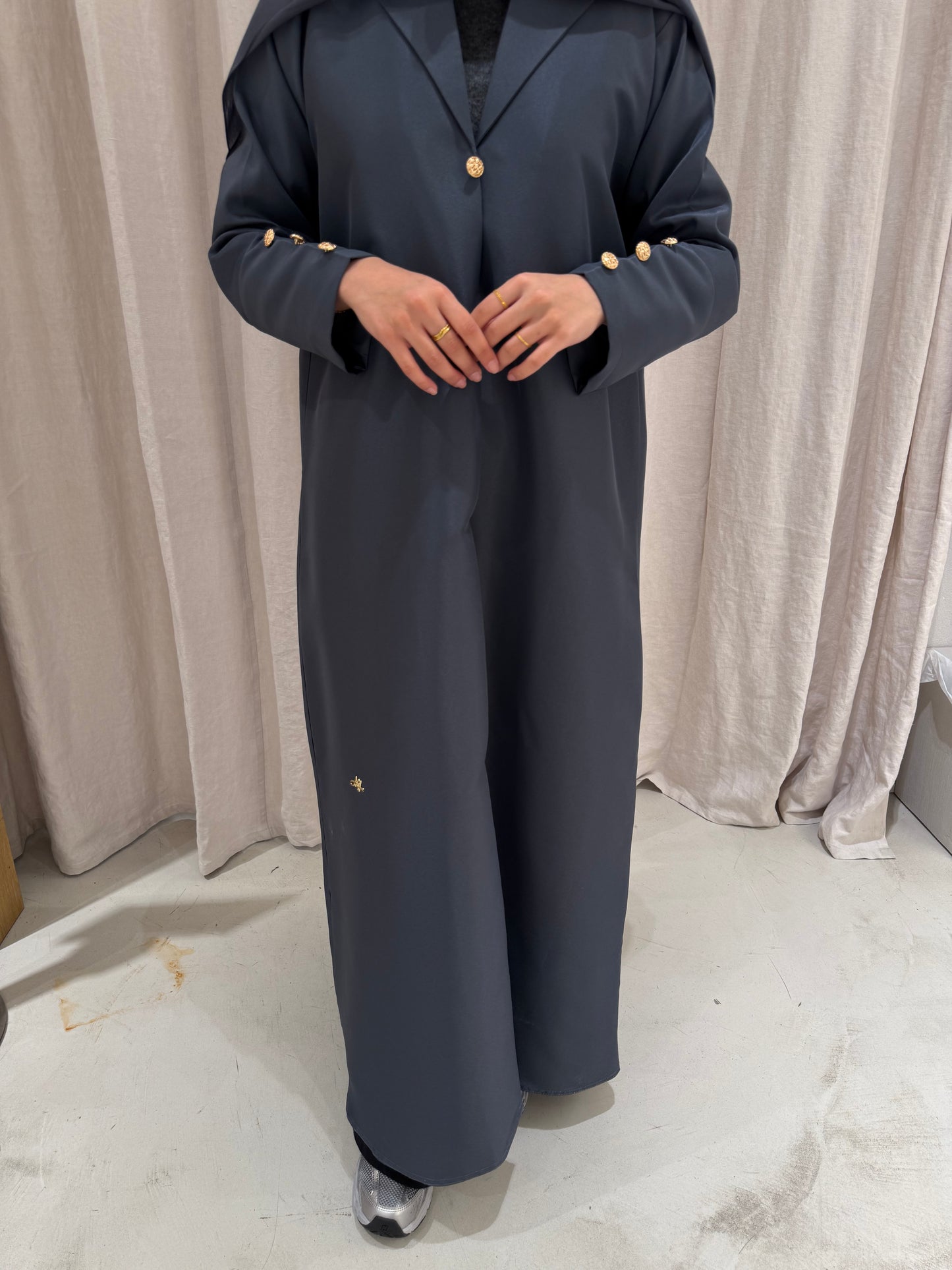 Structured Blazer Abaya Gold Buttons | Grey