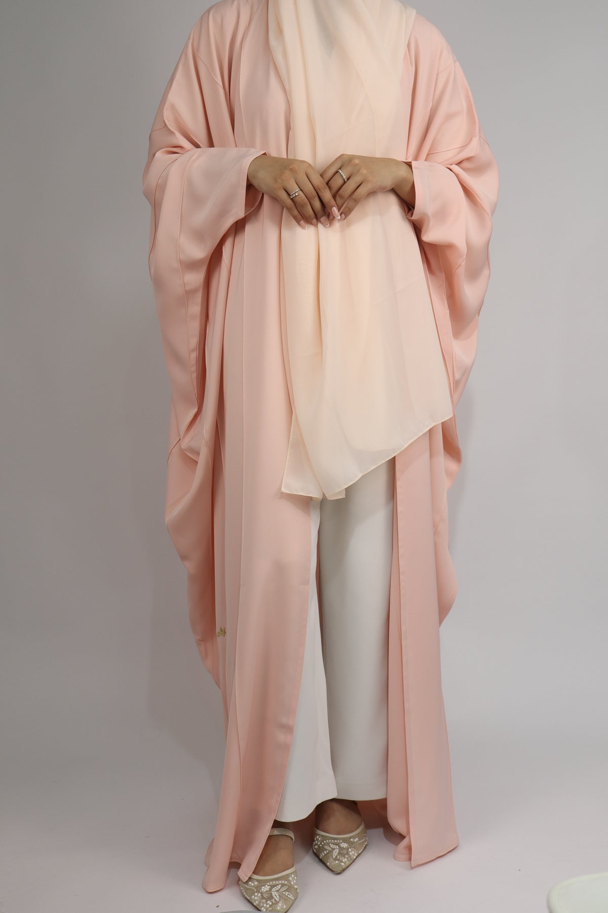 Batwing Seam Open Abaya | Light Pink