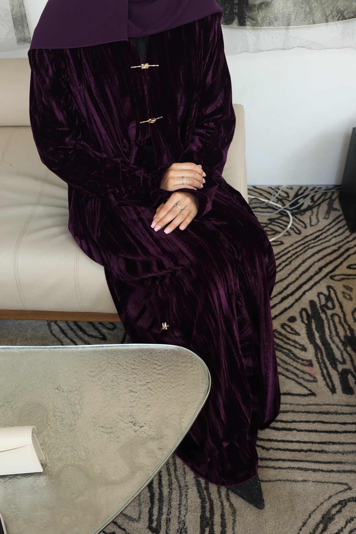 Crushed Velvet Plum Abaya & Hijab