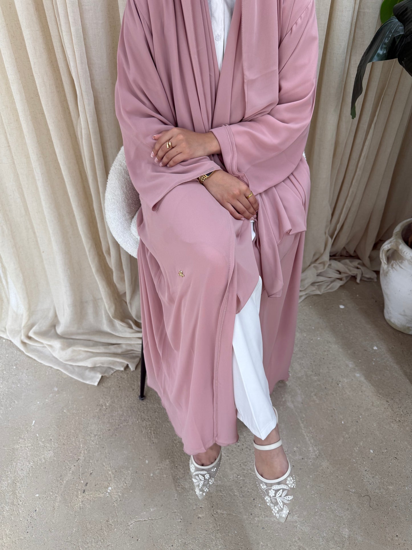 Chiffon Layered Abaya | Rose Pink