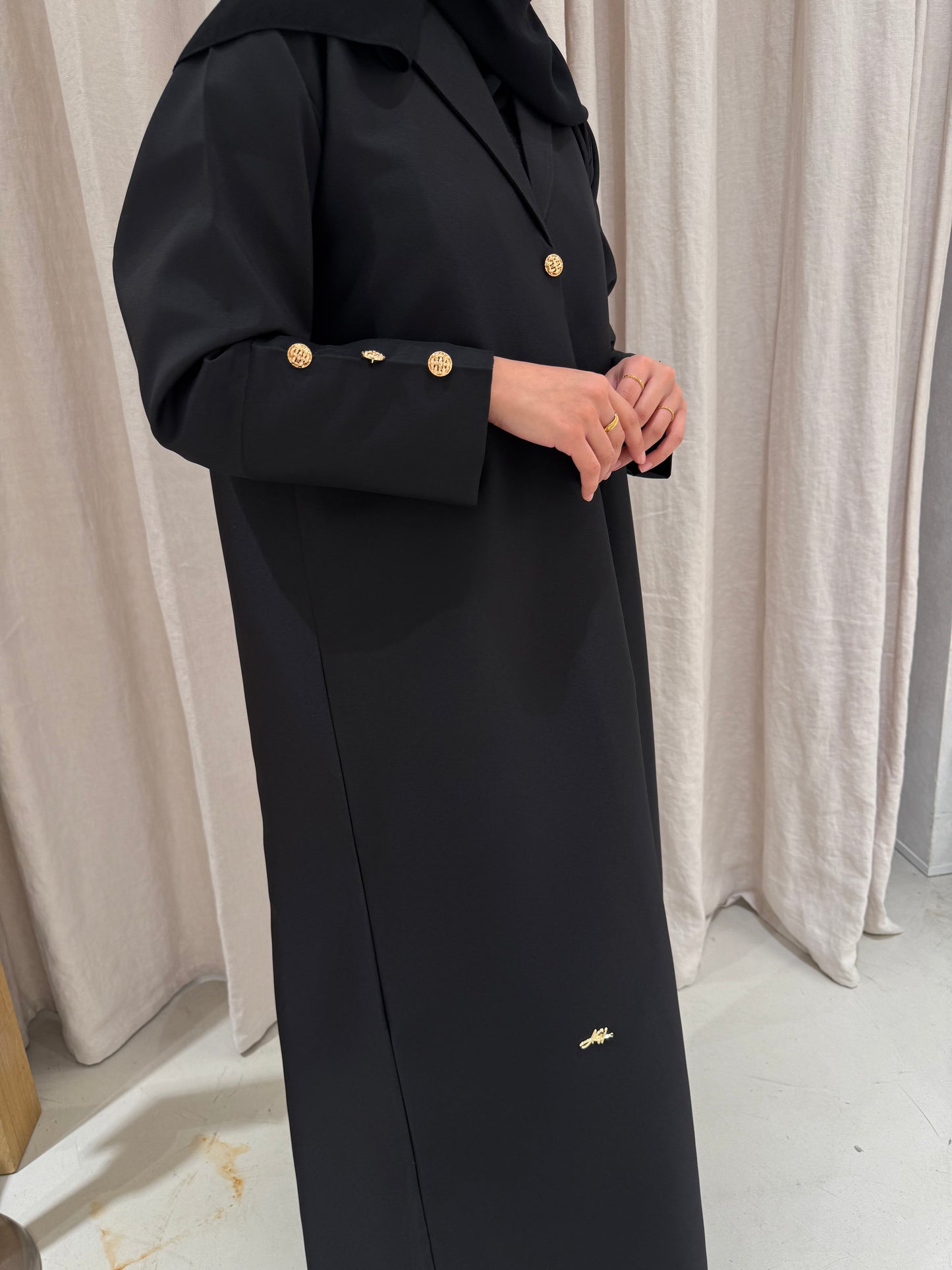 Structured Blazer Abaya Gold Buttons | Black