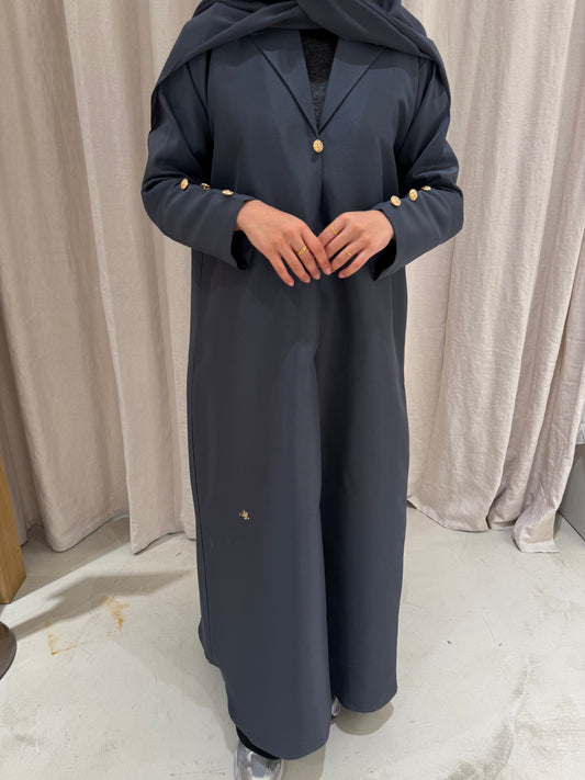 Structured Blazer Abaya Gold Buttons | Grey