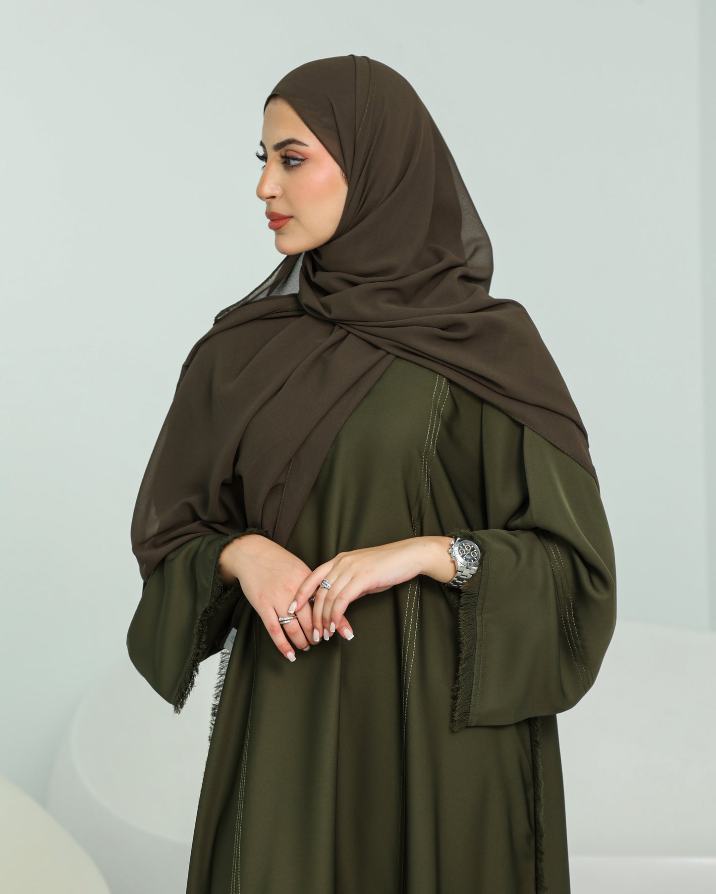 Classic Stitch Closed Abaya | Olive