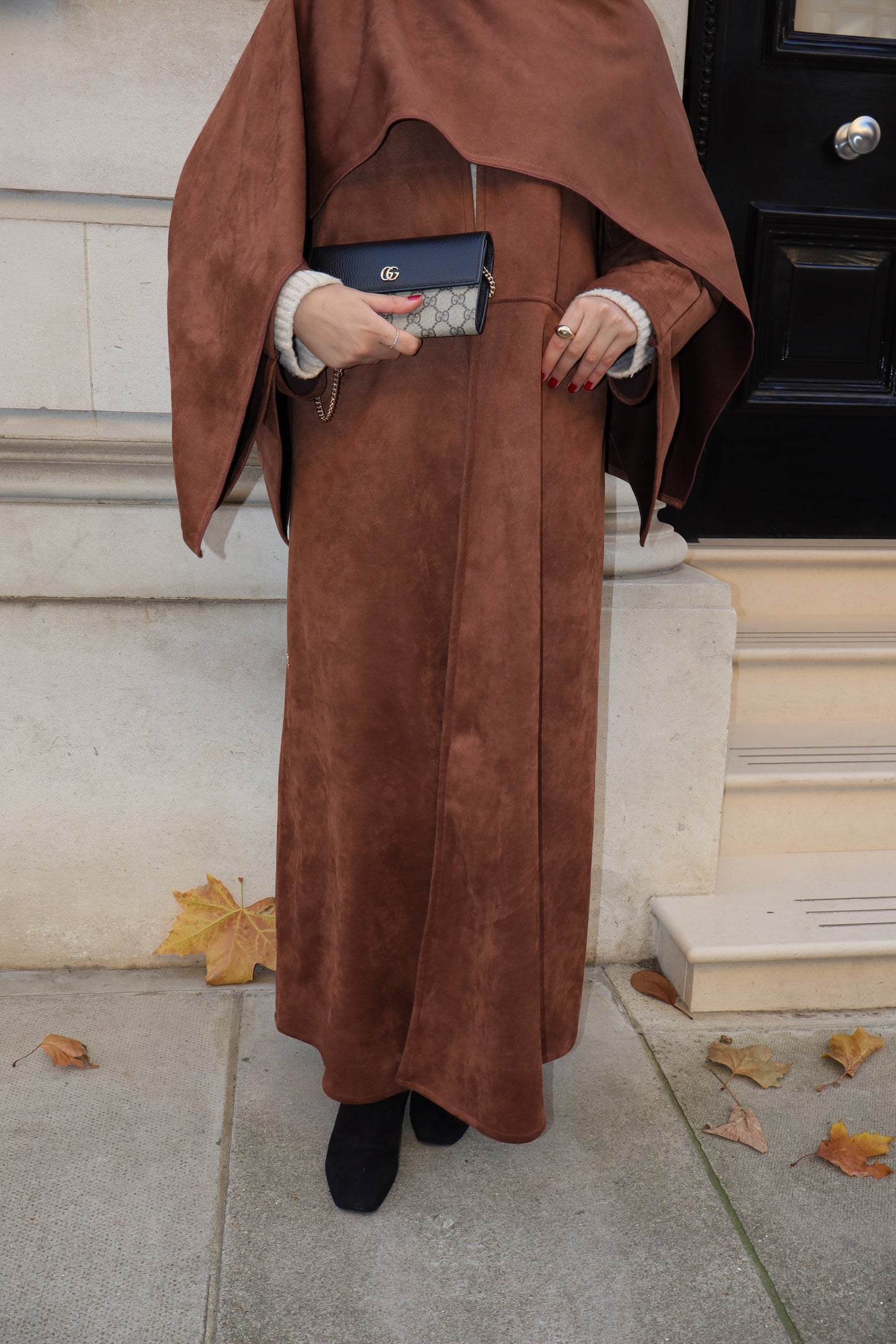 Suede Cape Abaya | Brown