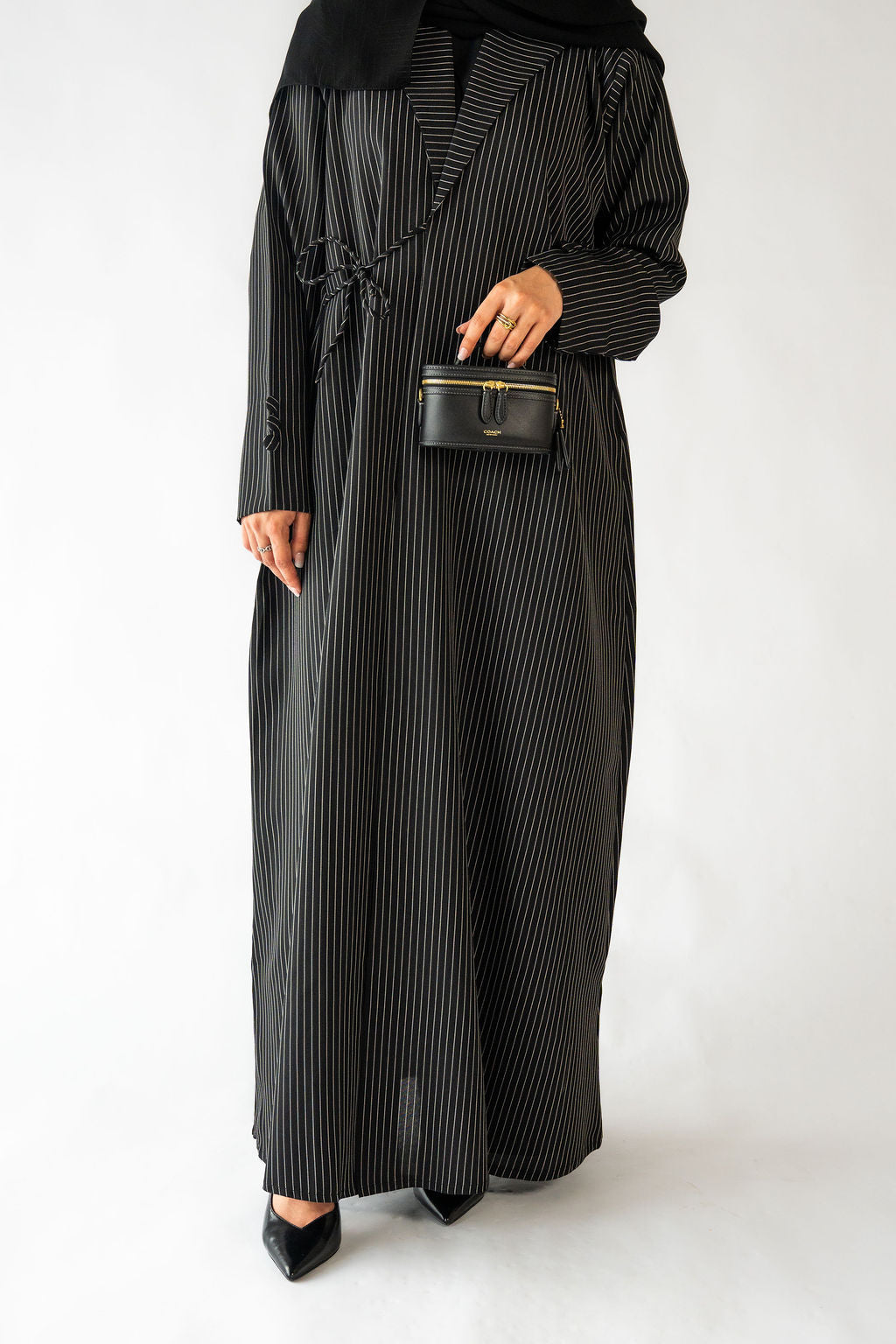 Pinstripe Tie Abaya | Black
