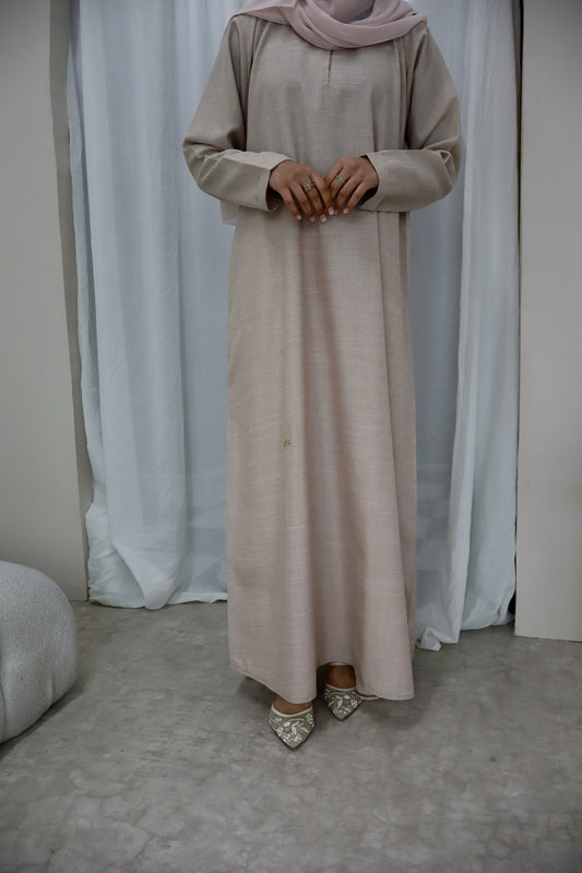 Linen Closed Abaya | Pearl
