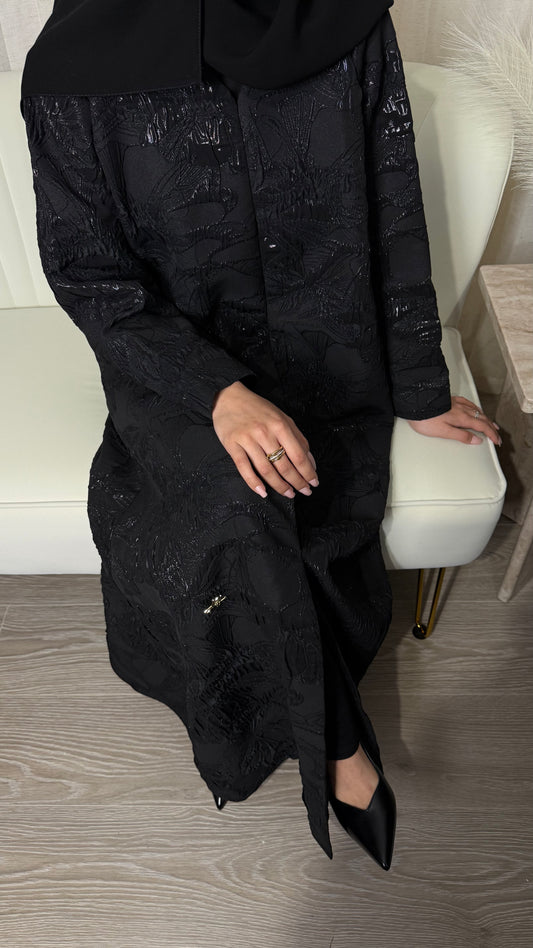 Textured Jacquard Abaya | Black