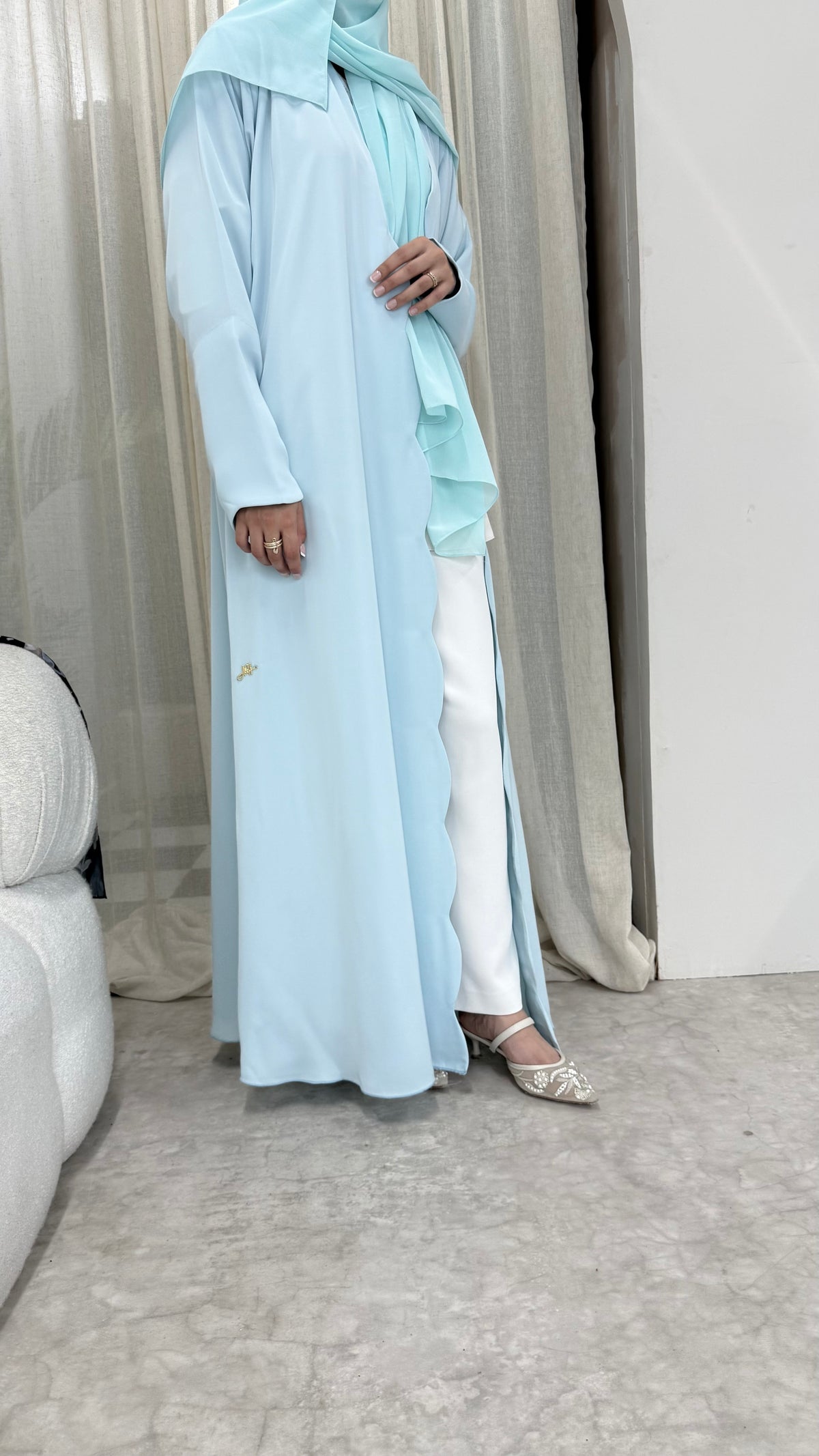 Scallop Flow Abaya | Sky Blue