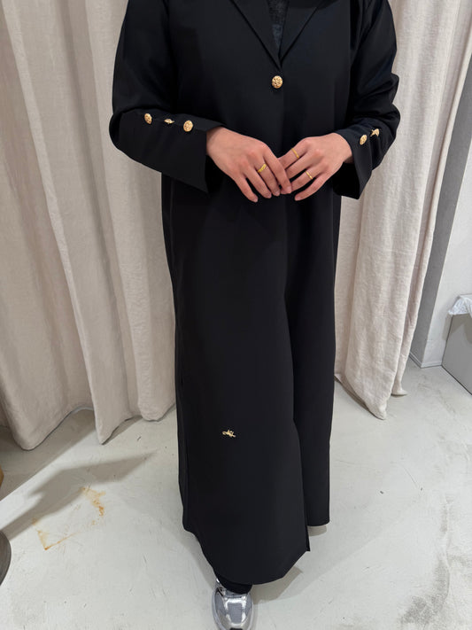 Structured Blazer Abaya Gold Buttons | Black