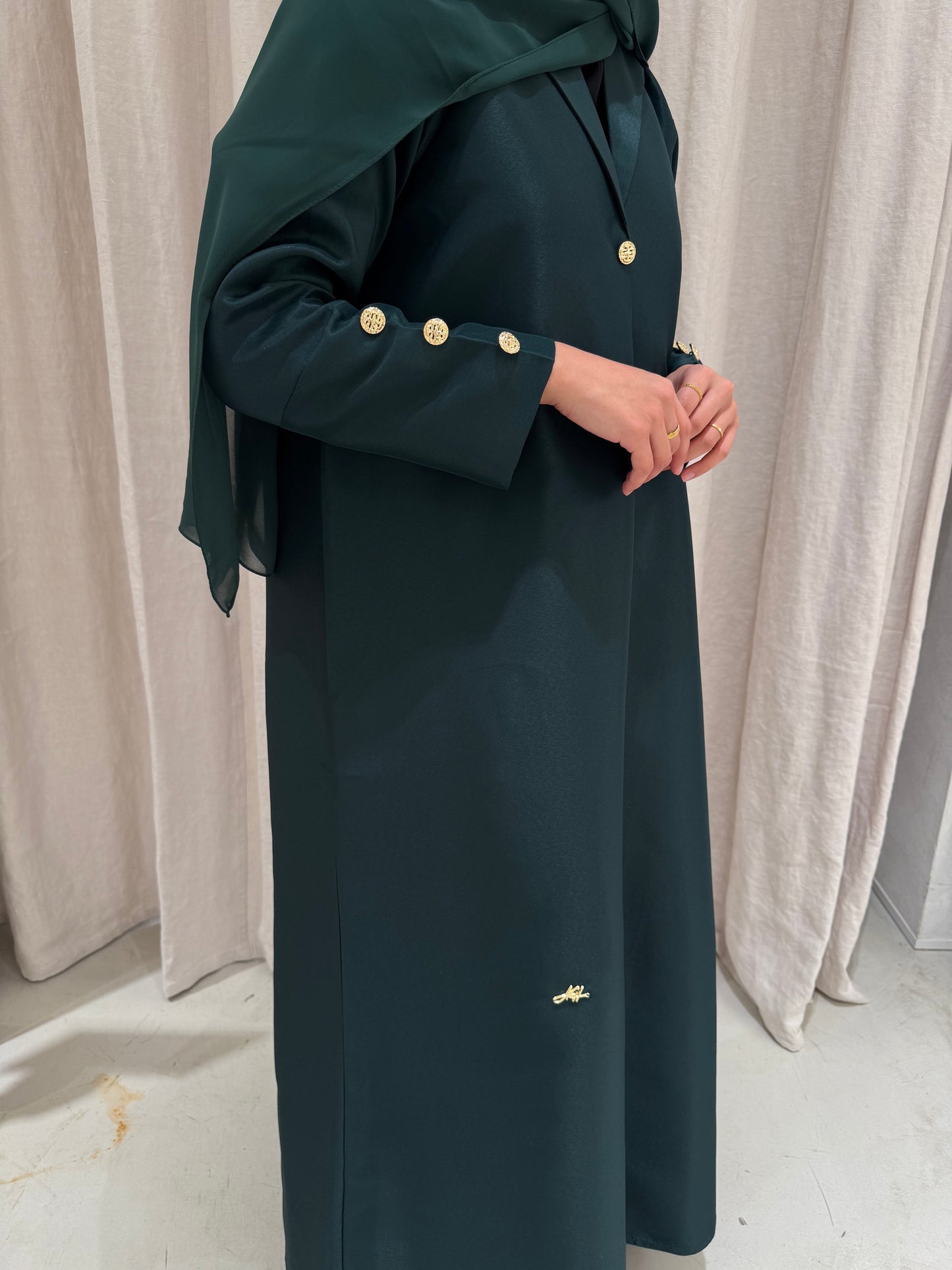 Structured Blazer Abaya Gold Buttons | Green