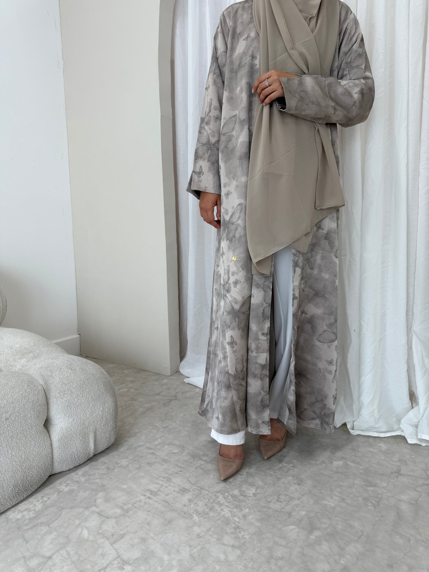 Butterfly Print Abaya | Tan