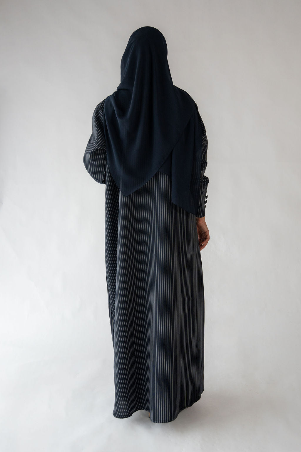 Pinstripe Tie Abaya | Navy Blue