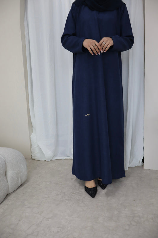 Linen Closed Abaya | Navy Blue