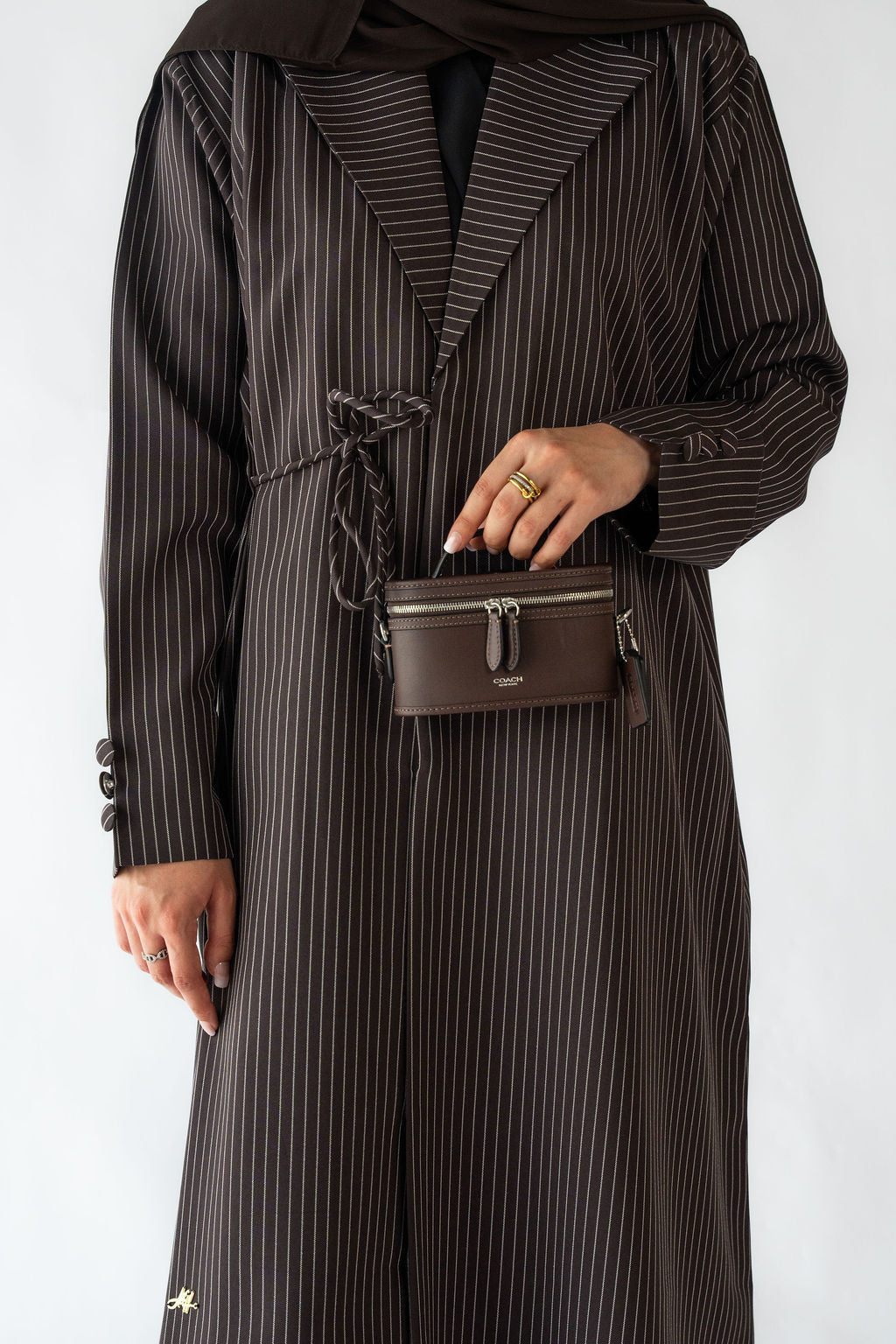 Pinstripe Tie Abaya | Brown