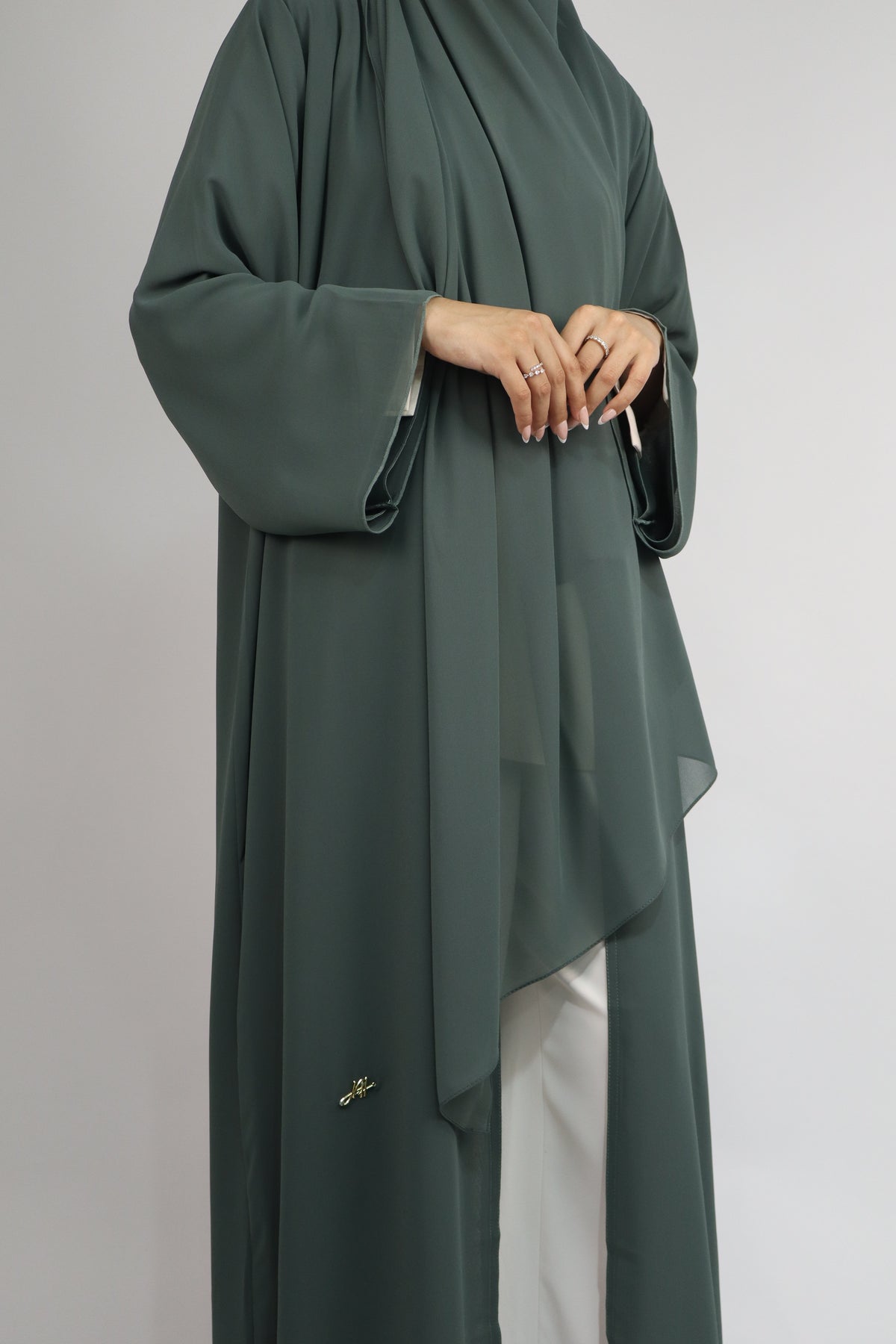 Chiffon Layered Abaya | Deep Sage
