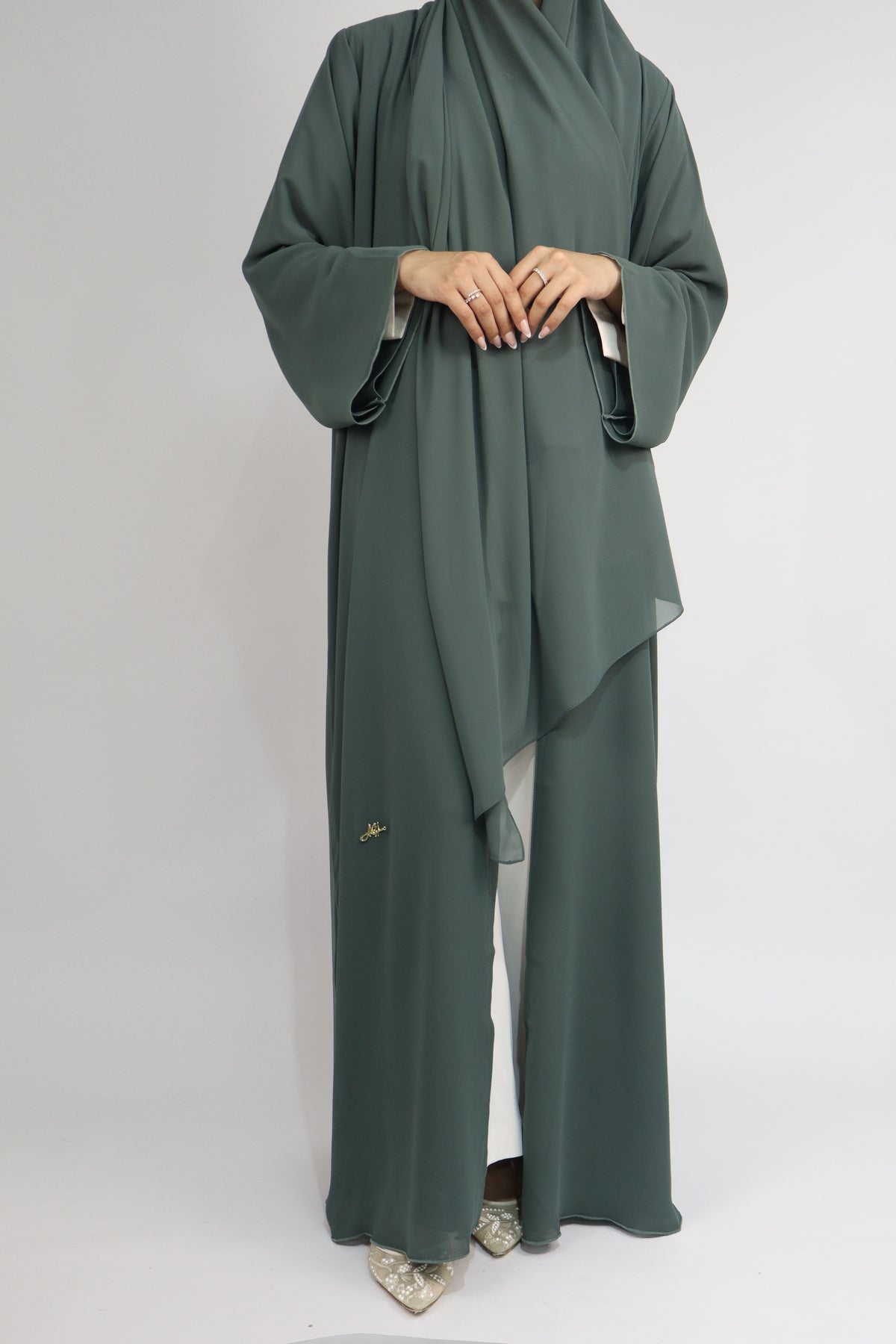 Chiffon Layered Abaya | Deep Sage