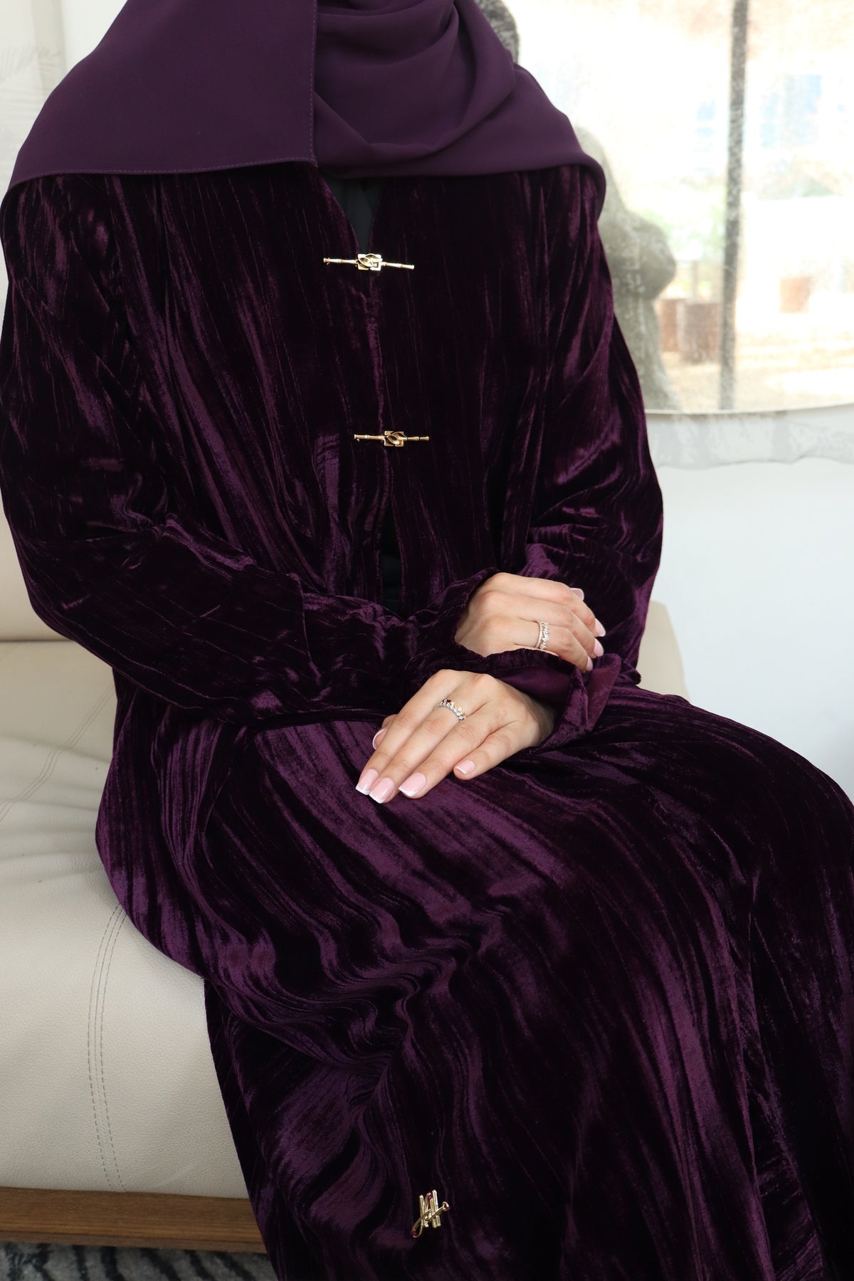 Crushed Velvet Plum Abaya & Hijab