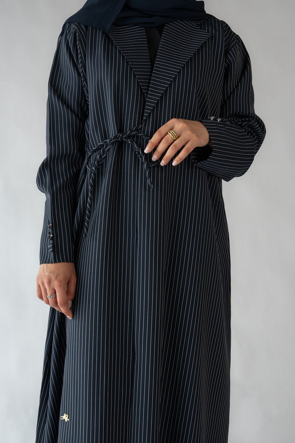 Pinstripe Tie Abaya | Navy Blue