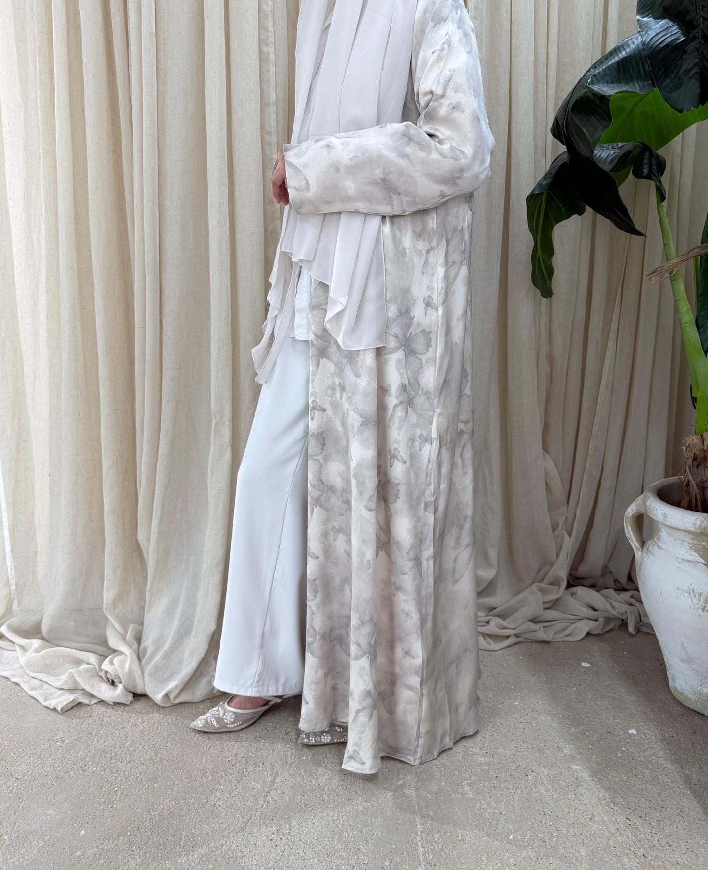 Butterfly Print Abaya | Stone