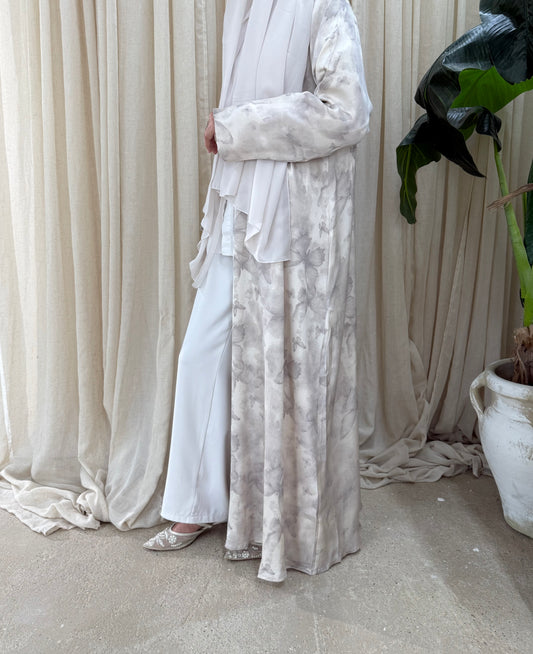 Butterfly Print Abaya | Stone