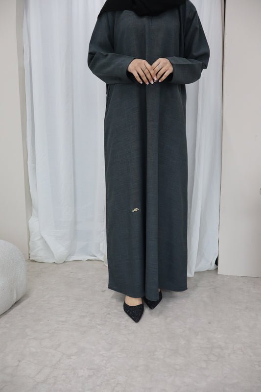Linen Closed Abaya | Charcoal