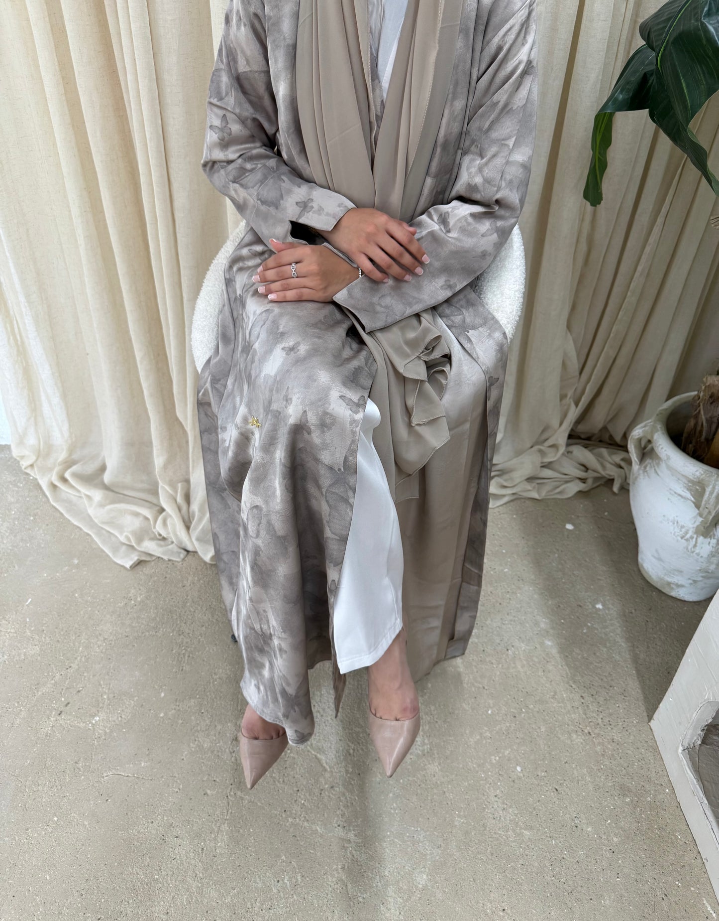 Butterfly Print Abaya | Tan