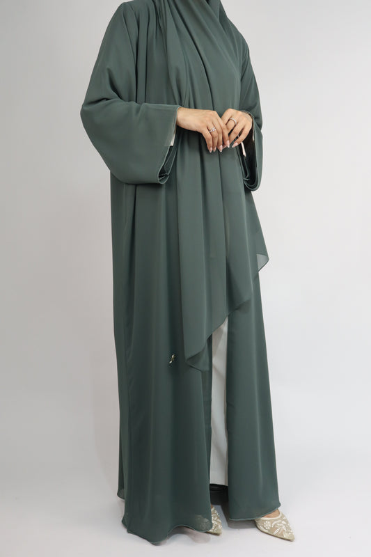 Chiffon Layered Abaya | Deep Sage