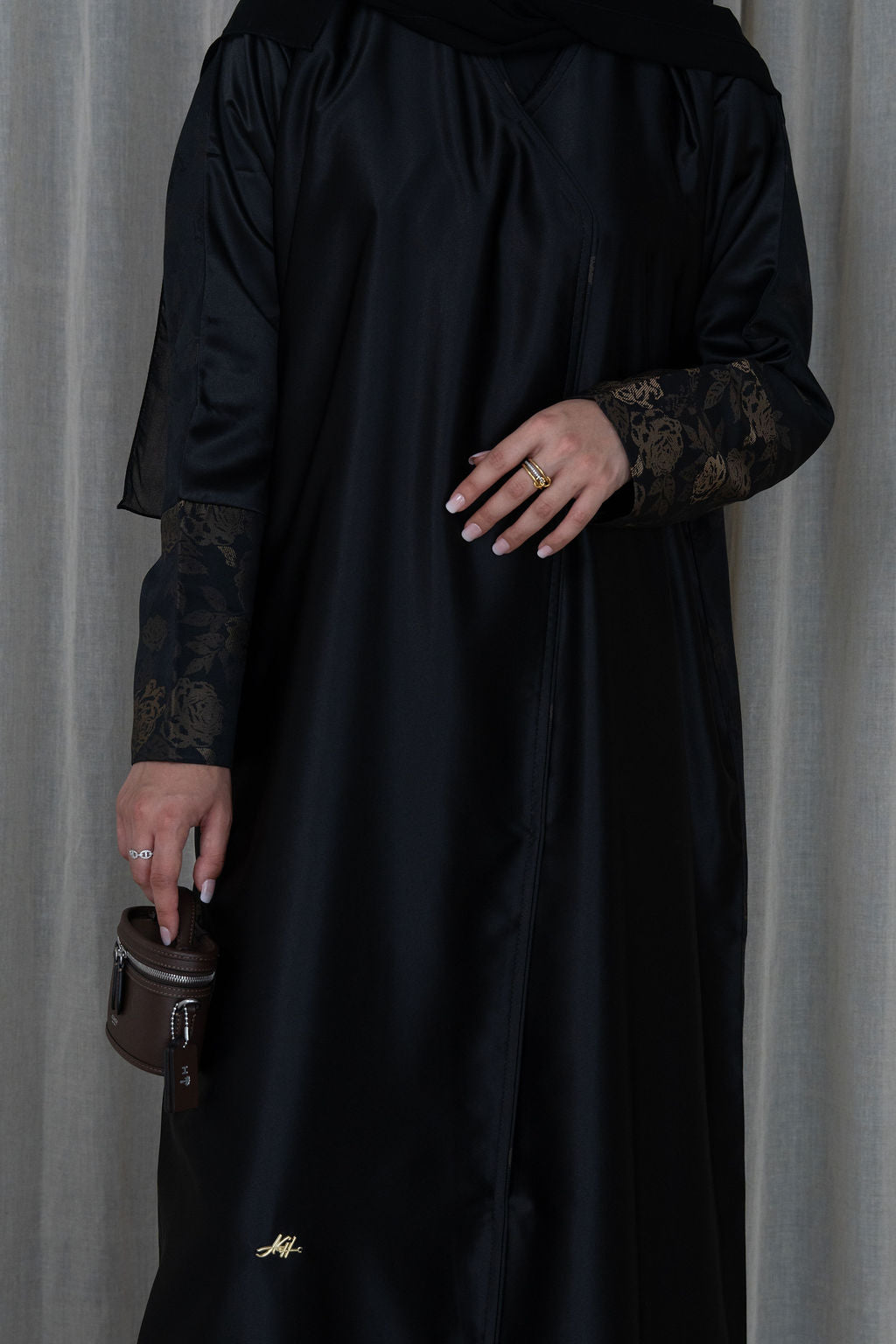 Gold Contrast Abaya | Floral