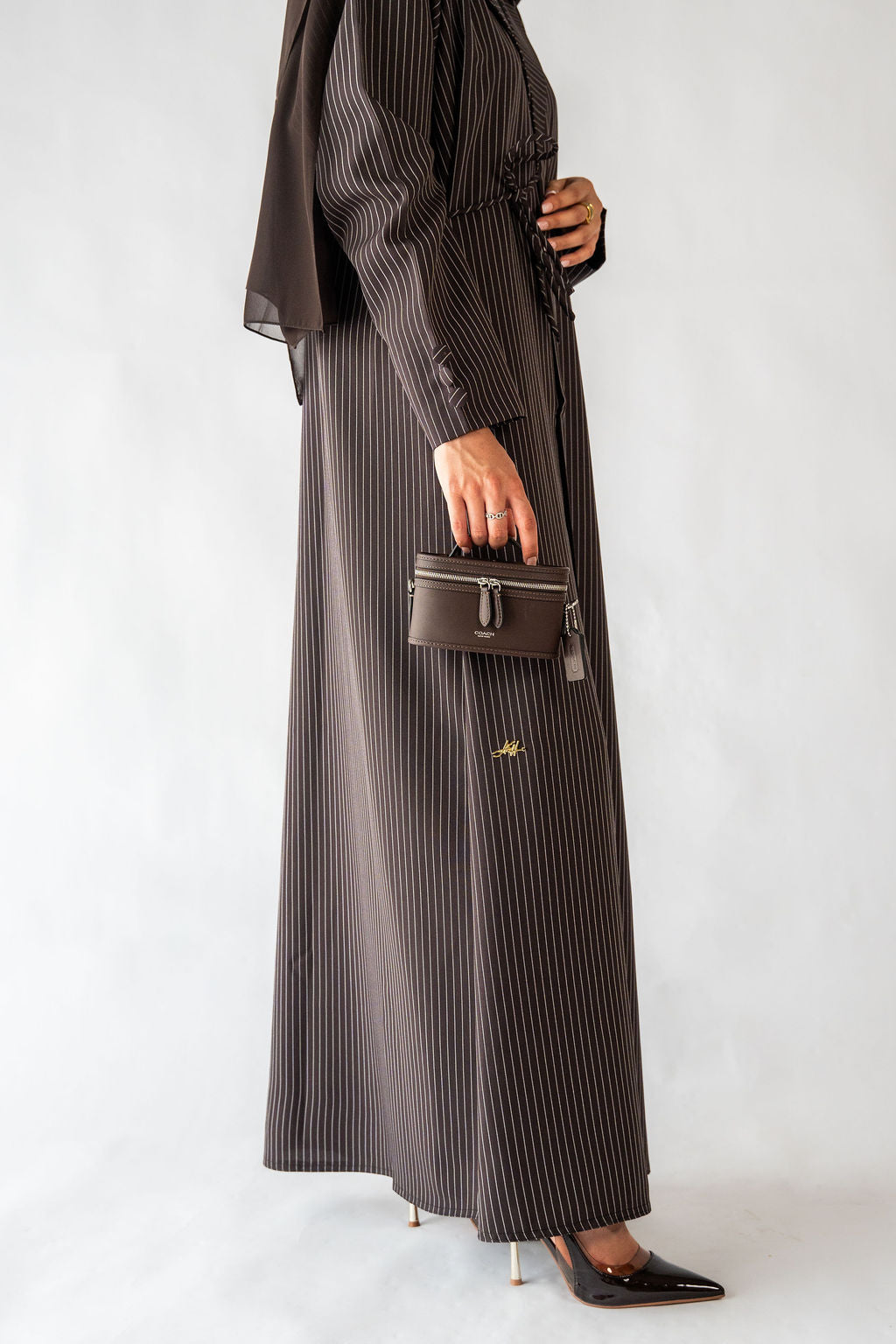 Pinstripe Tie Abaya | Brown